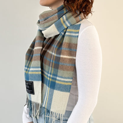 Stewart Muted Blue - Scottish Tartan Lambswool Wide Scarf