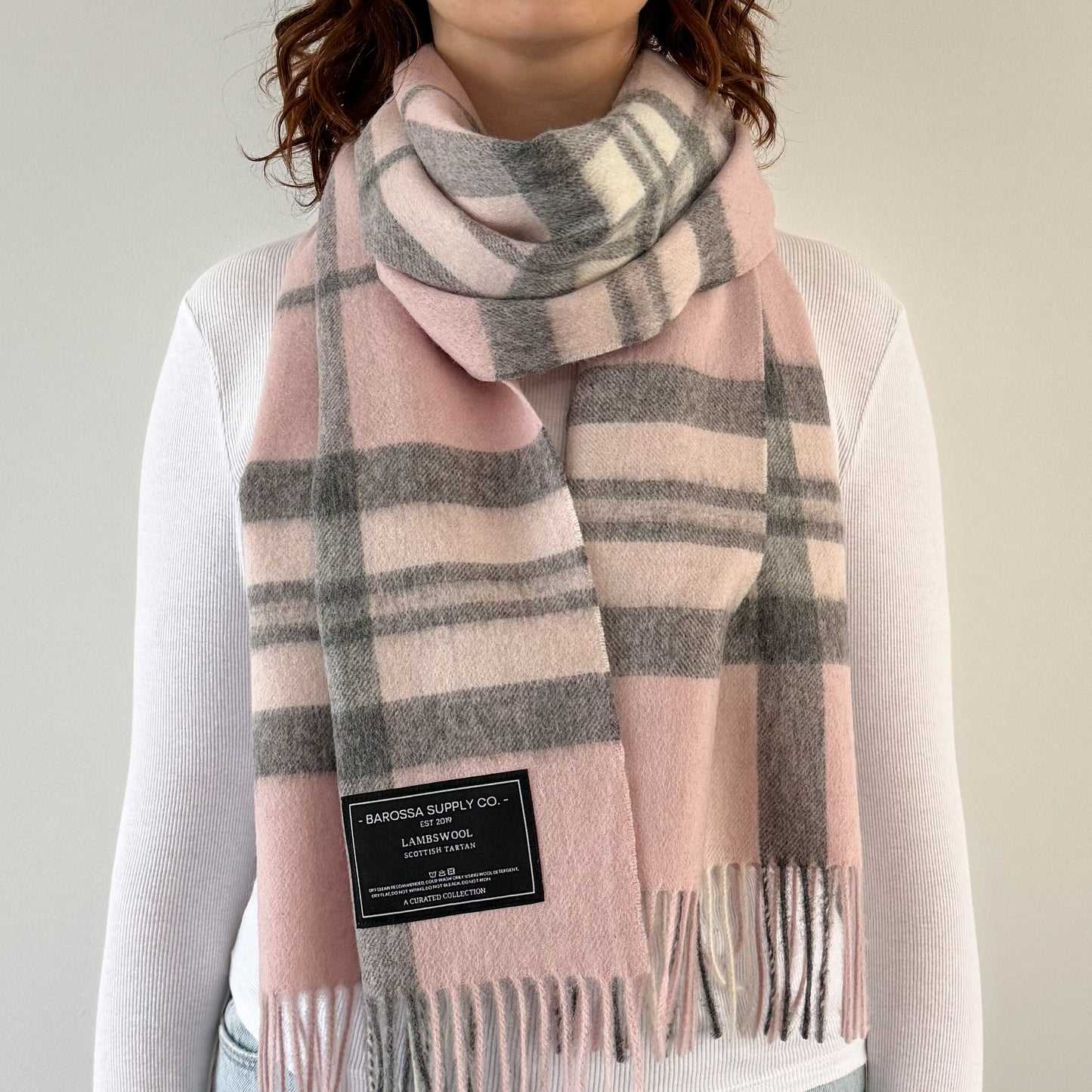 Thomson Pale Pink - Scottish Tartan Lambswool Wide Scarf