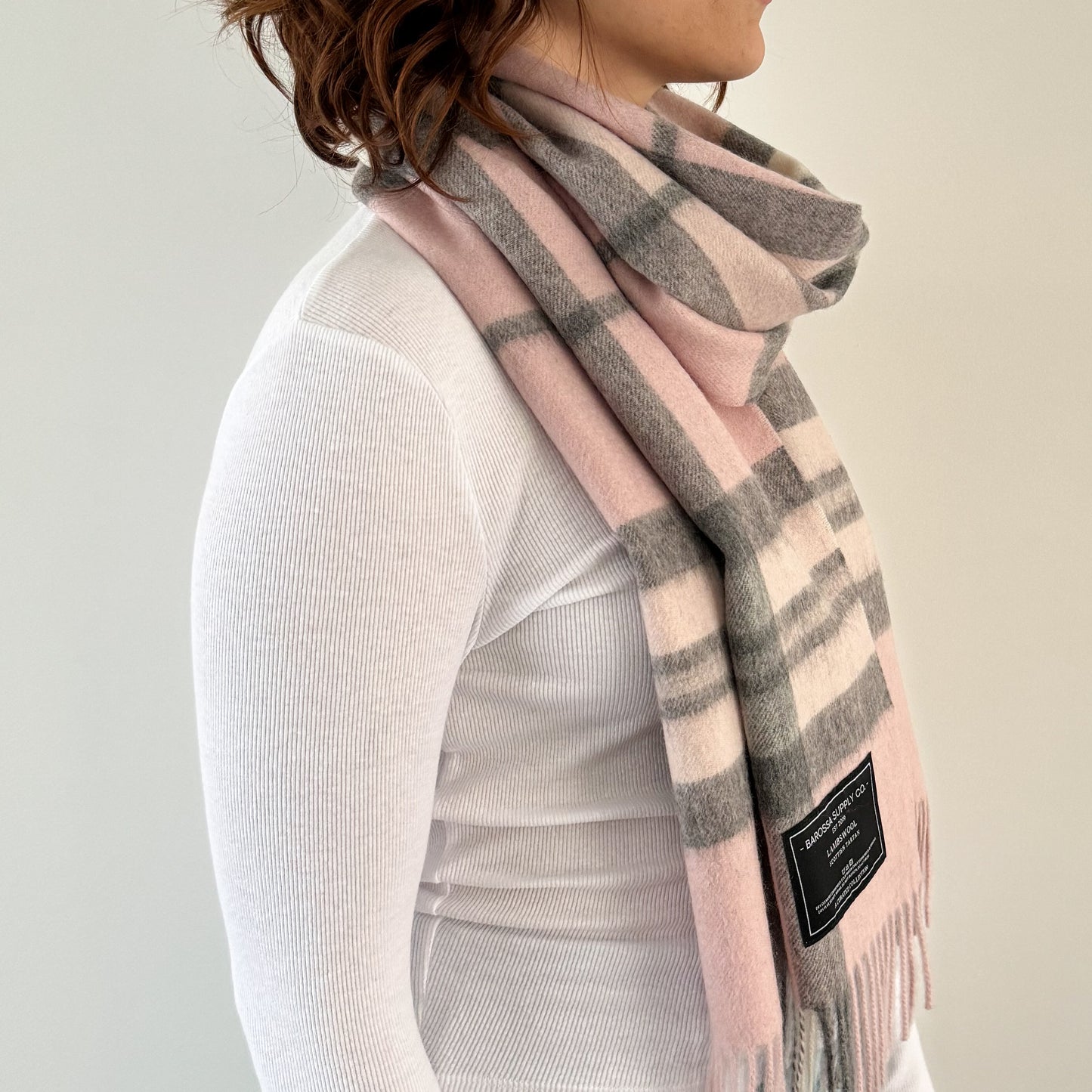 Thomson Pale Pink - Scottish Tartan Lambswool Wide Scarf