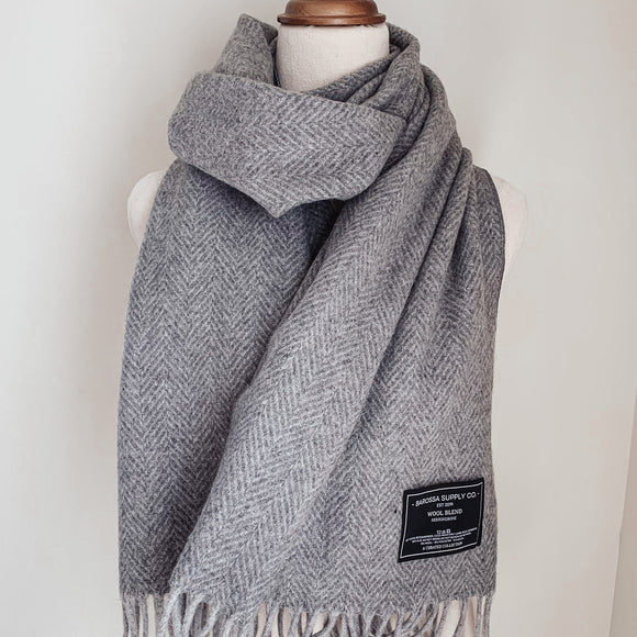 Luxe Herringbone Blanket Wrap - Medium Grey