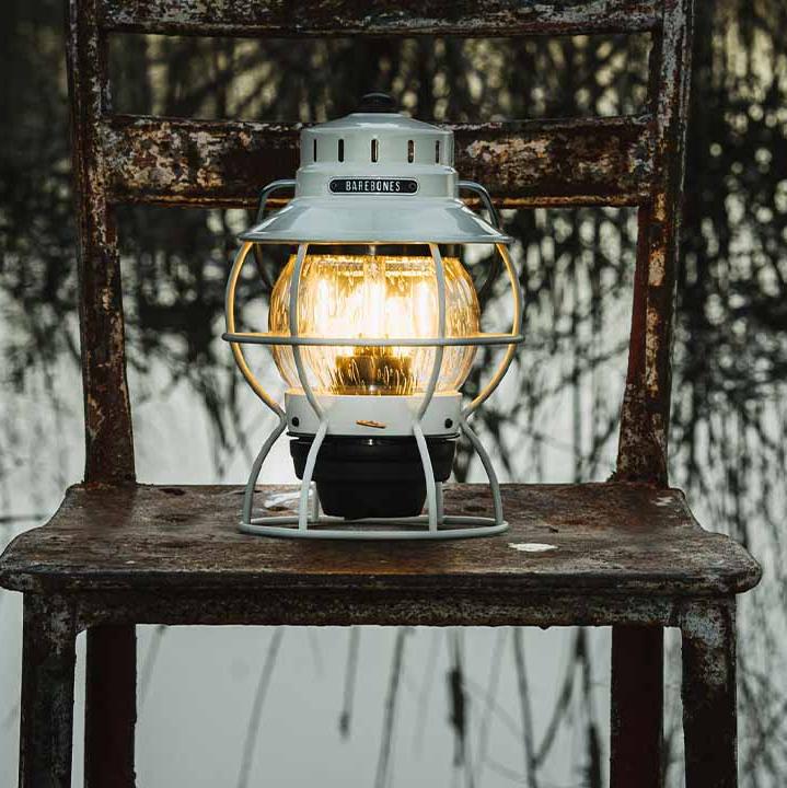 Vintage White Railroad Lantern - Barebones