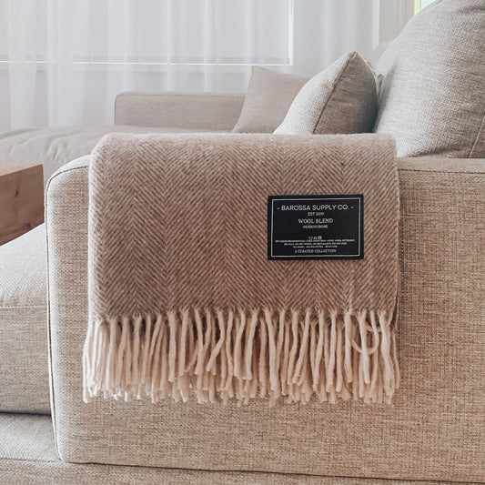 Dusty Rose - Herringbone Wool Blend Blanket