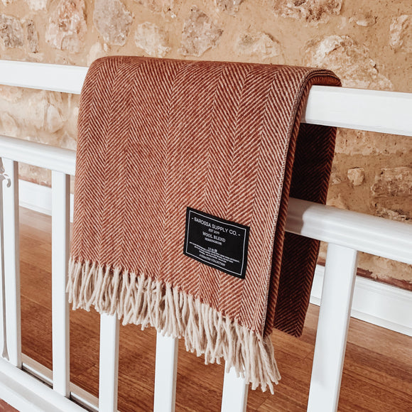 Rust - Herringbone Wool Blend Blanket