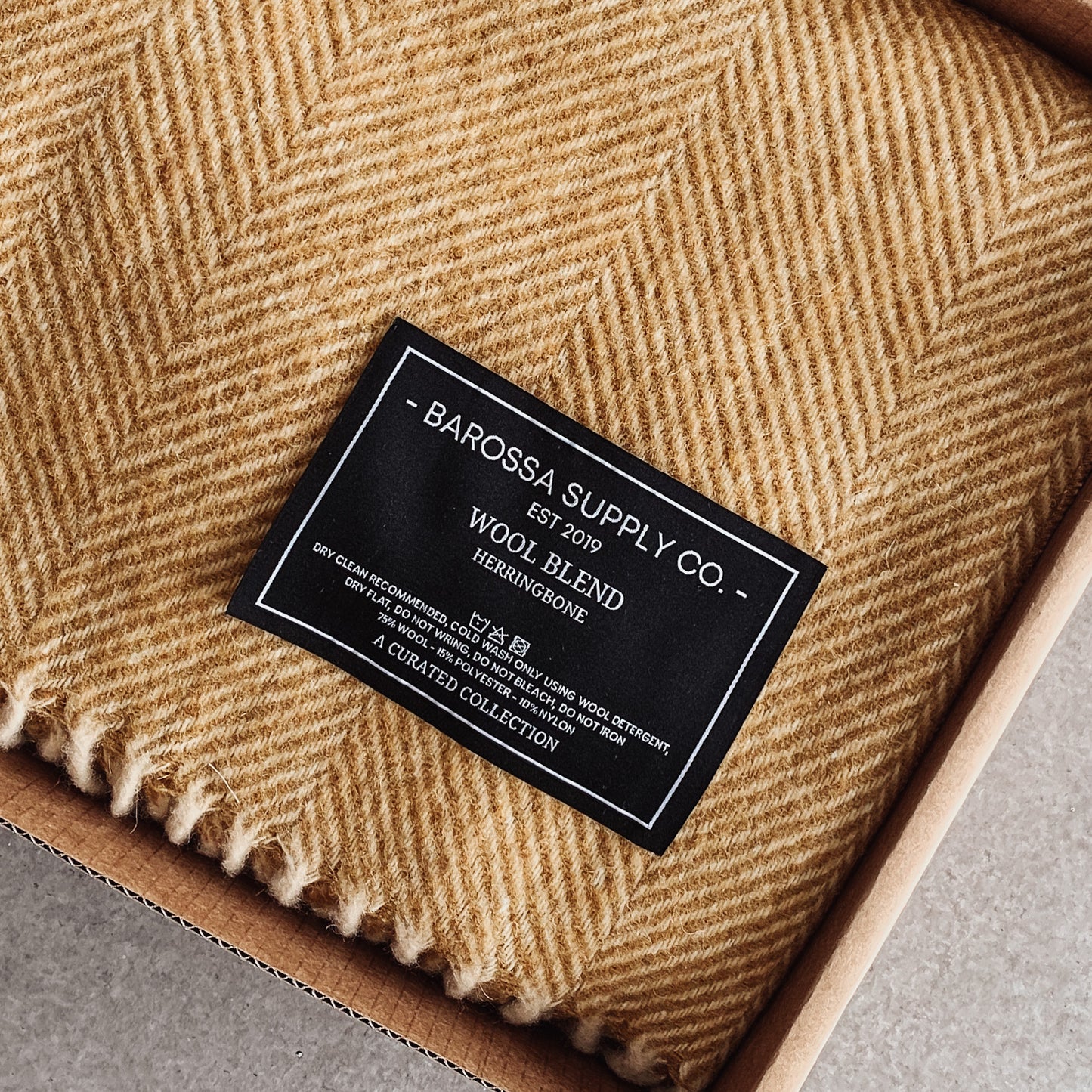 Mustard - Herringbone Wool Blend Blanket