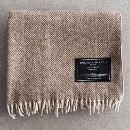 Natural - Herringbone Wool Blend Blanket