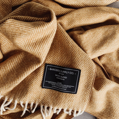 Mustard - Herringbone Wool Blend Blanket