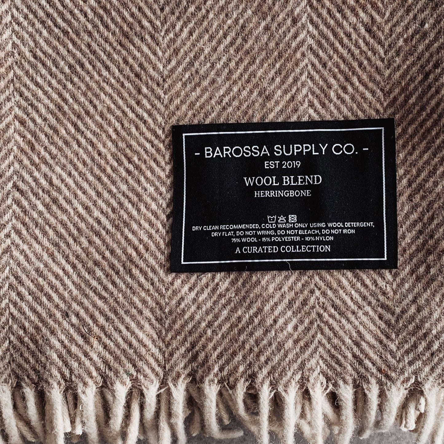 Natural - Herringbone Wool Blend Blanket