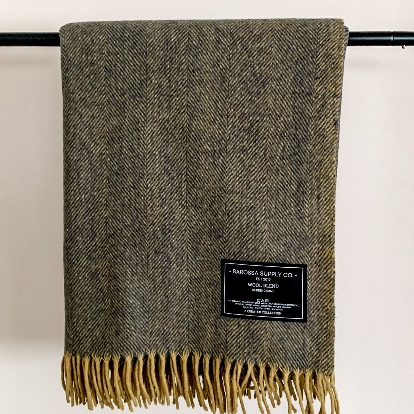 Blue / Yellow Ochre - Herringbone Wool Blend Blanket