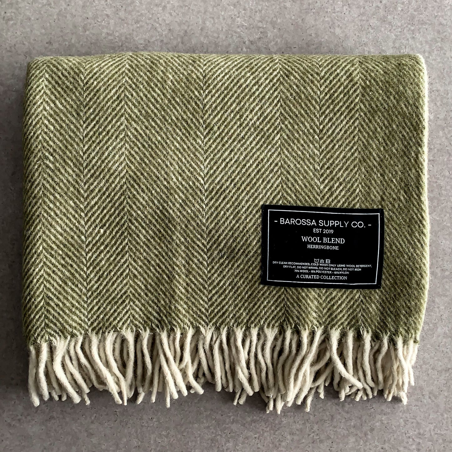 Olive - Herringbone Wool Blend Blanket