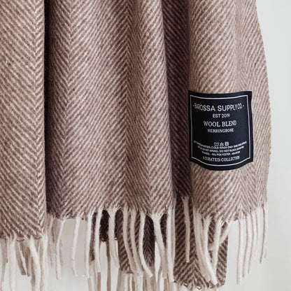 Natural - Herringbone Wool Blend Blanket