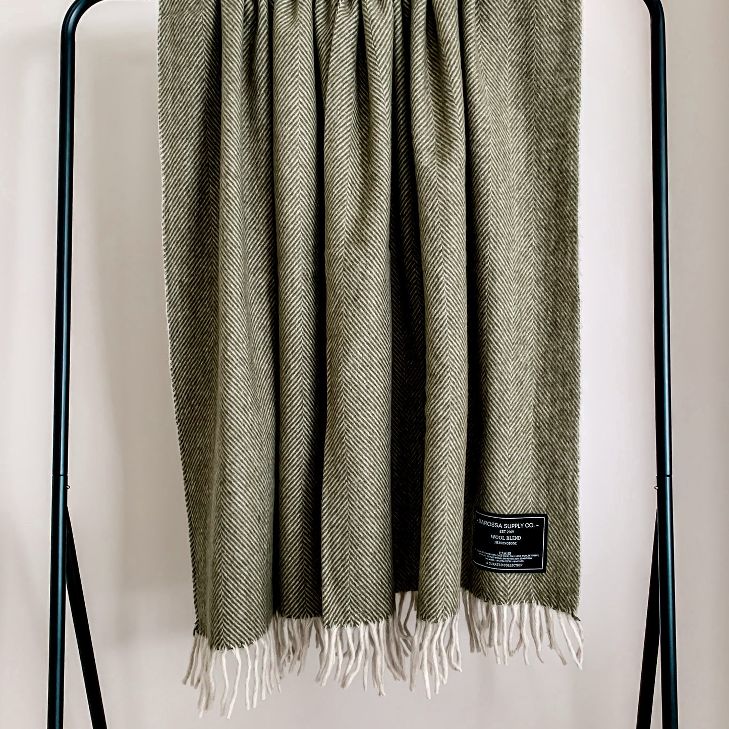 Olive - Herringbone Wool Blend Blanket