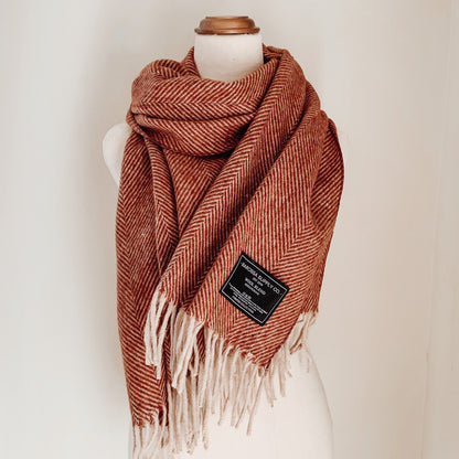 Luxe Herringbone Blanket Wrap - Rust