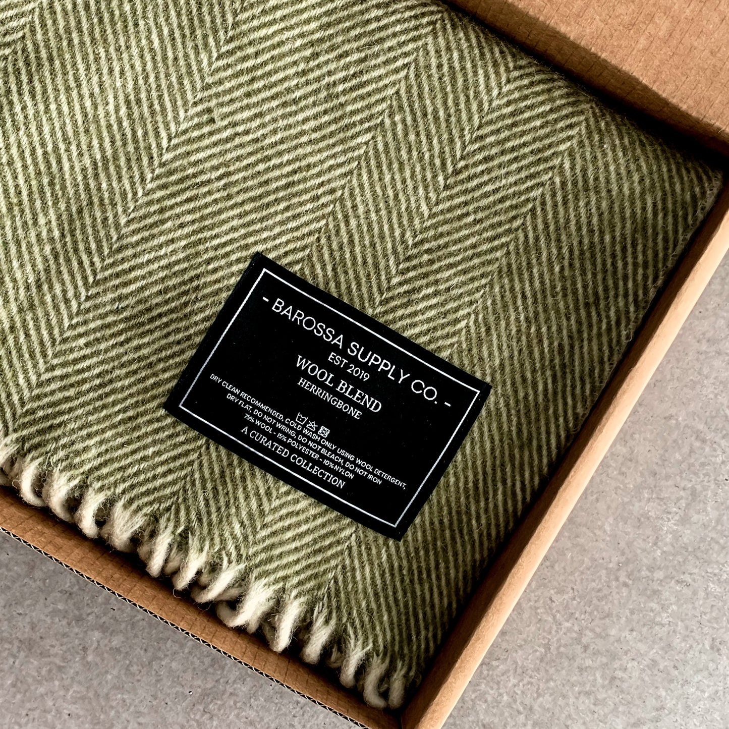 Olive - Herringbone Wool Blend Blanket