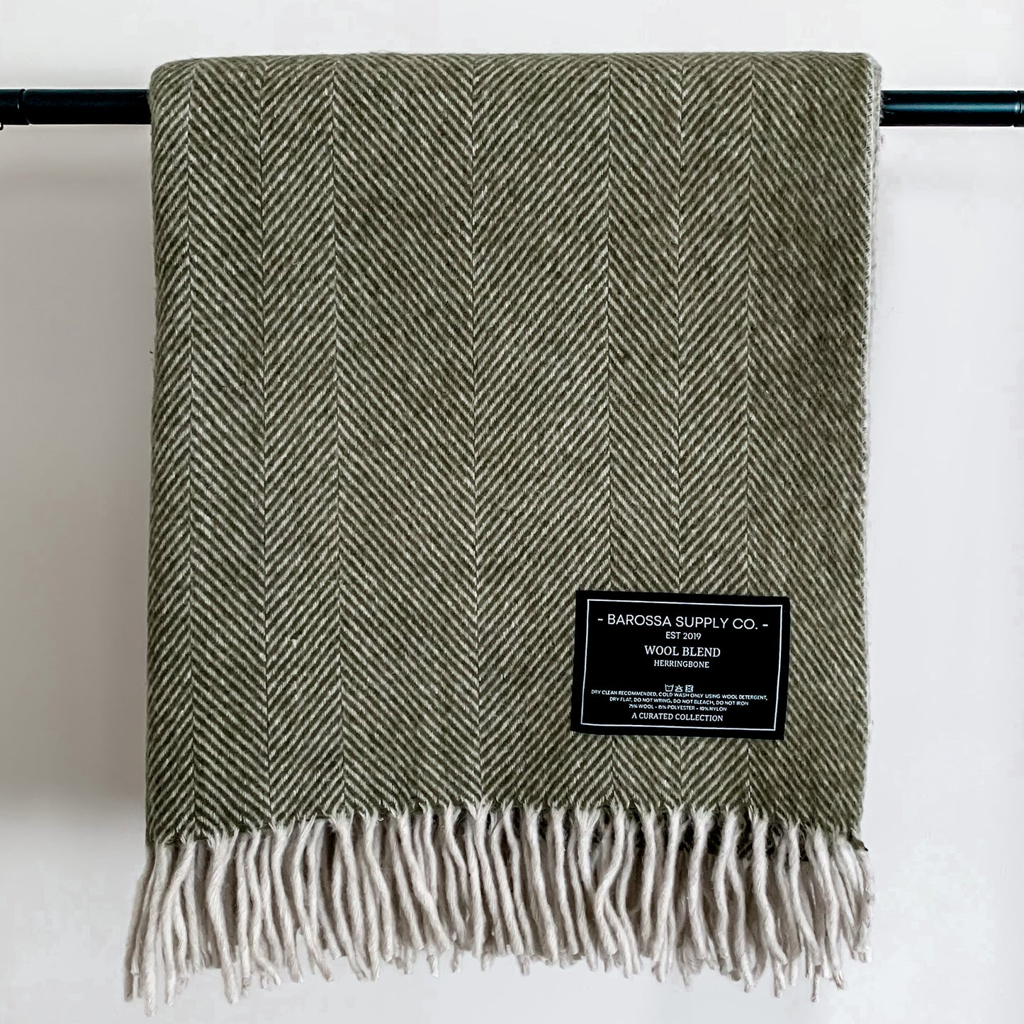 Olive - Herringbone Wool Blend Blanket