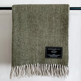 Olive - Herringbone Wool Blend Blanket