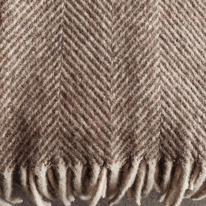 Natural - Herringbone Wool Blend Blanket