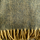 Blue / Yellow Ochre - Herringbone Wool Blend Blanket